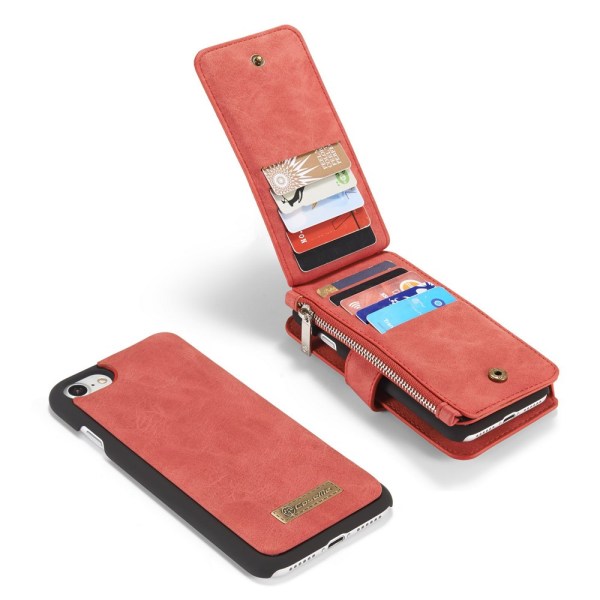 CASEME iPhone 8 / 7 / SE Retro läder plånboksfodral - Röd Röd