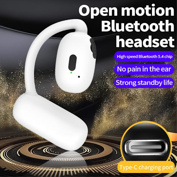 Enkelt øre krok hodetelefon Bluetooth 5.4 Stereo hodetelefon - Hvit White