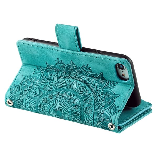 For iPhone 17e / 16e  Lommebok Deksel Shell Mandala Blomstermønster Green