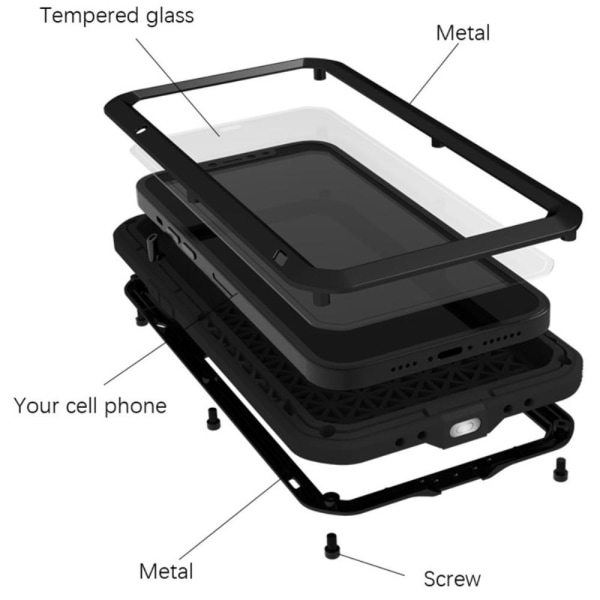 iPhone 13 Pro LOVE MEI Tehokas iskunkestävä case metalli+silikoni+T Black