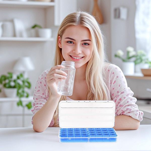 Pill Organizer 32 Compartments Monthly Medicine Box Tablets Pill Box Black