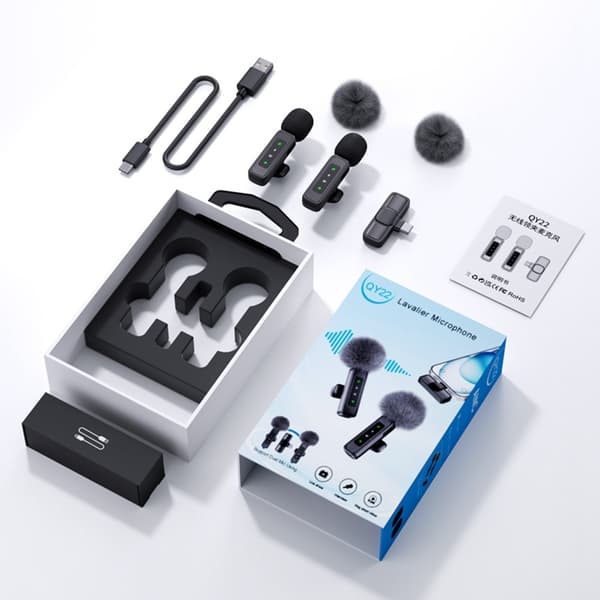 Trådløs myggmikrofon (2,4 GHz) USB-C – 2 mikrofoner + 1 mottaker Black