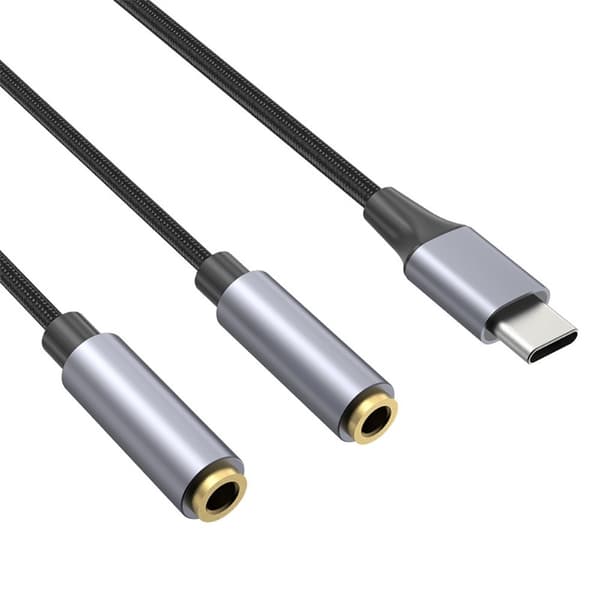 25 cm USB-C til 3,5 mm Audio Splitter Kabel Hovedtelefonadapter Black