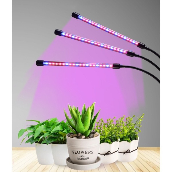 3 hoved Grow Light 60 LED-pærer Plantedyrkning Auto ON/OFF Green