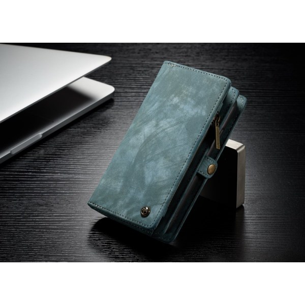 CASEME iPhone X / XS Retro Split läder plånboksfodral - Blå Blå