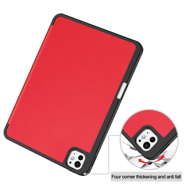 Etui for iPad Pro 11 (2024) med Tri-fold Stativ, Tablettdeksel med Penneholder Red