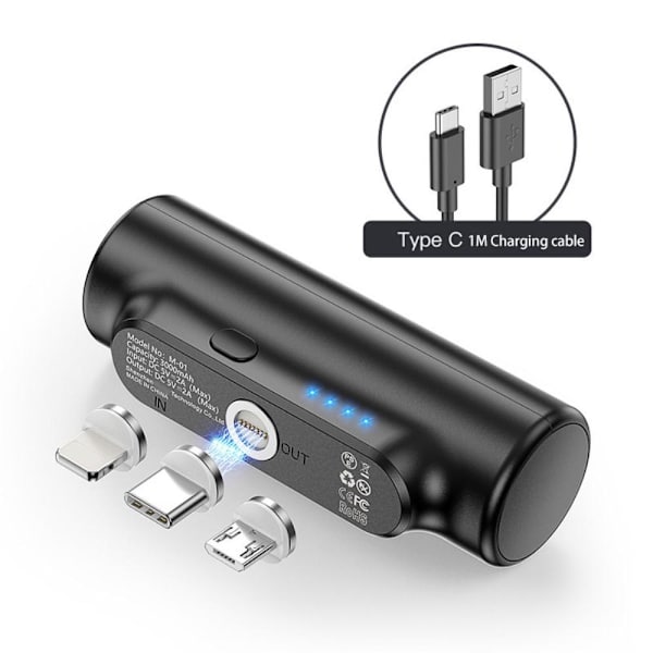 3000mAh Bärbar Powerbank USB-C/ Lightning / Micro USB Svart