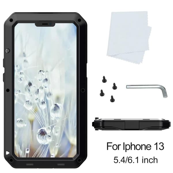 iPhone 13 Heavy Duty Sturdy Hybrid Case with Built - in Tempered Glass Black