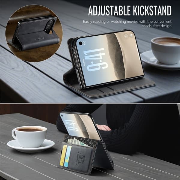 CASEME Telefonpungcover med kalveskindstekstur til iPhone Duo Black