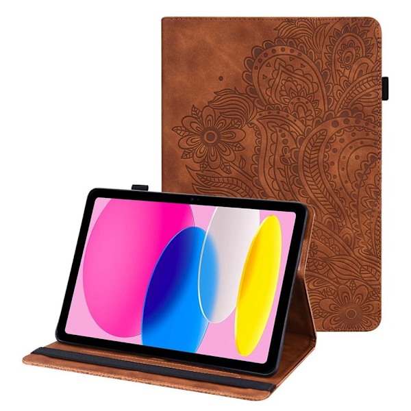 Til iPad 10.9 (2022) Tabletetui Cover Blomsterprægning - Brun Brown