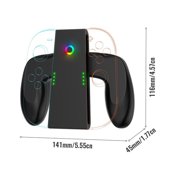 Kompatibel med Nintendo Switch 2 Joy-Con laddningsgrepp dubbel laddningsdocka Svart