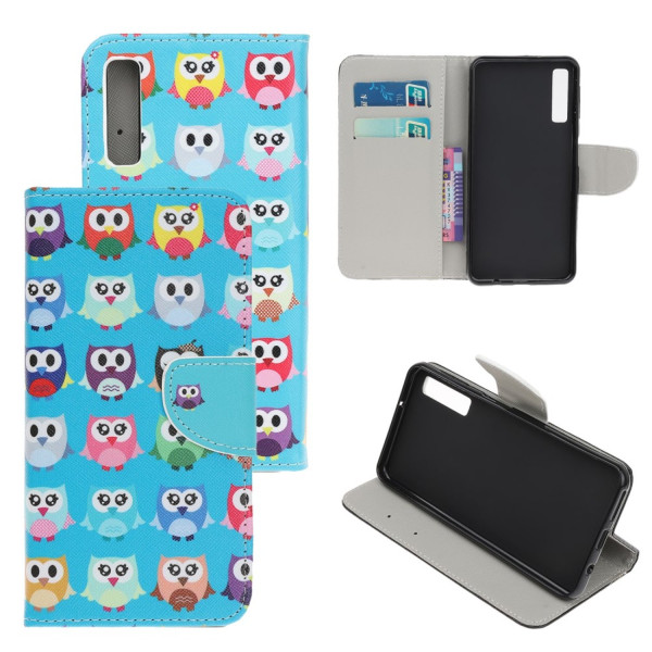 Pattern Wallet Case Samsung Galaxy A70 - Multiple Owls Blue