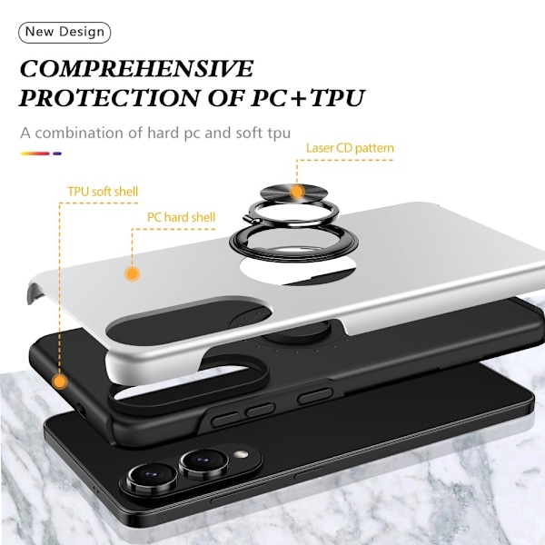 Til Samsung Galaxy S25 Edge Hybrid Deksel Med Fingerring Silver