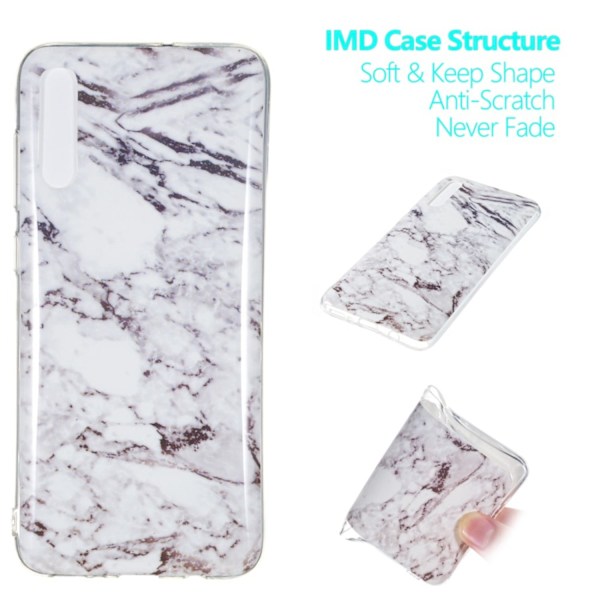Marble Pattern IMD TPU Soft Back Suojakuori - Samsung Galaxy A70 - Style H Black