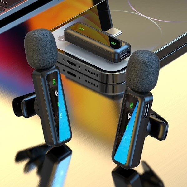 Trådlös Lavalier-mikrofon Brusreducerande 2 sändare + 1 mottagare - USB-C Svart