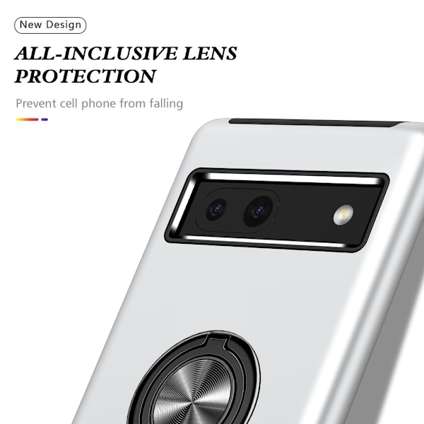 Til Google Pixel 8a Fingerring Kickstand Hybrid Taske Silver