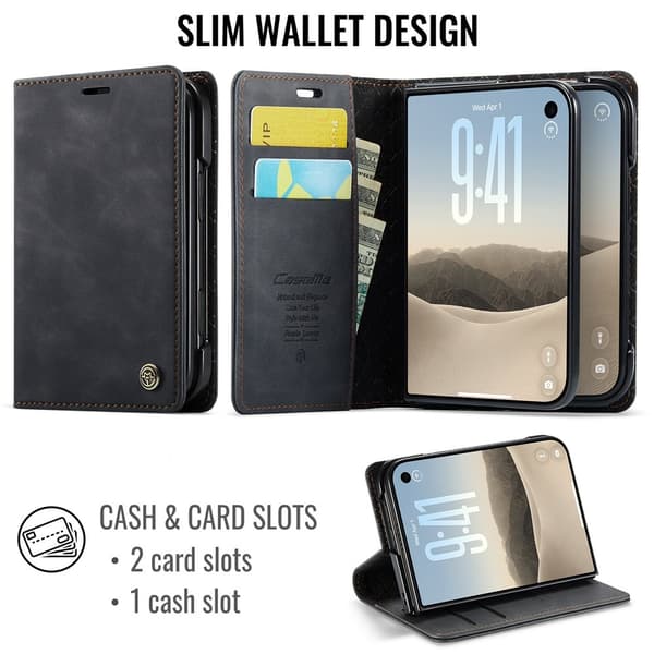 CASEME Telefonpungcover med kalveskindstekstur til iPhone Duo Black