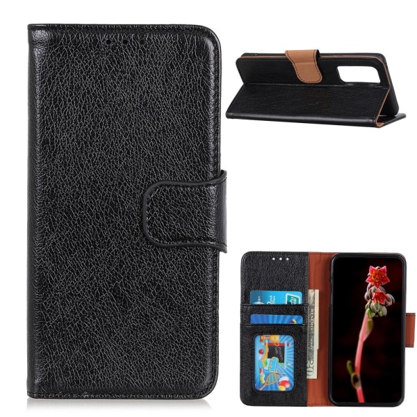 Nappa Texture Split Wallet Stand Cover for OnePlus 9 Pro - Black Black