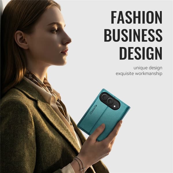 CASEME Glanset telefonlommebokdeksel med litchi tekstur til iPhone Duo Green