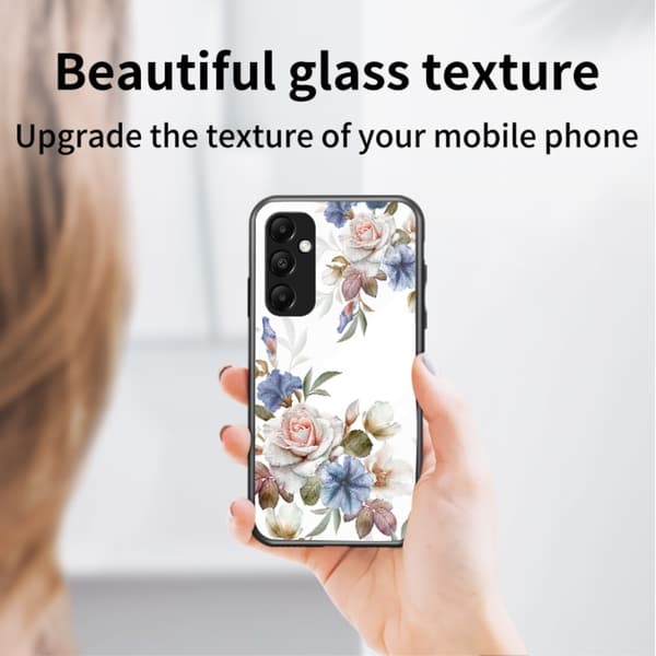 För Samsung Galaxy A35 härdat glas skal ring kickstand mobilskal - White Flower multifärg