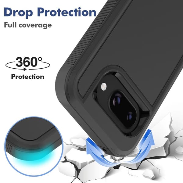 För Google Pixel 9a Skal 2 i 1 PC + TPU Stötsäkert Mobilskal Svart Svart