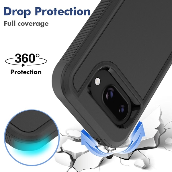 Til Google Pixel 9a Etui 2 i 1 PC + TPU Stødsikkert Cover Sort Black