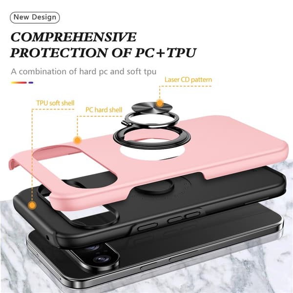 Til Google Pixel 10 Pro / Pixel 10 SkalFingerring Kickstand Hybrid Taske - Lyserød Pink
