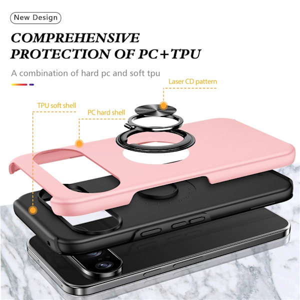 Til Pixel 10 Pro / Pixel 10 Deksel Hybriddeksel med Finger Ring - Rosa Pink