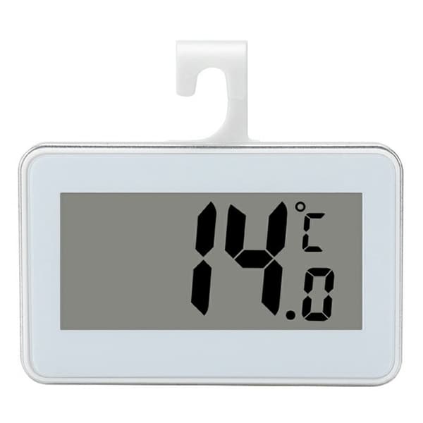 Digital termometer för kyl och frys med LCD-display, krok och magnet Vit