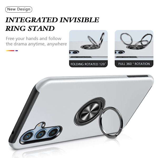 Til Samsung Galaxy A26 5G Hybrid Deksel med Roterbar Ringholder Silver