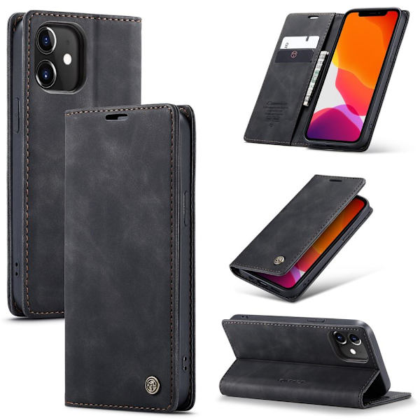 CASEME Retro tegnebog taske til iPhone 12 Pro/ 12 Black