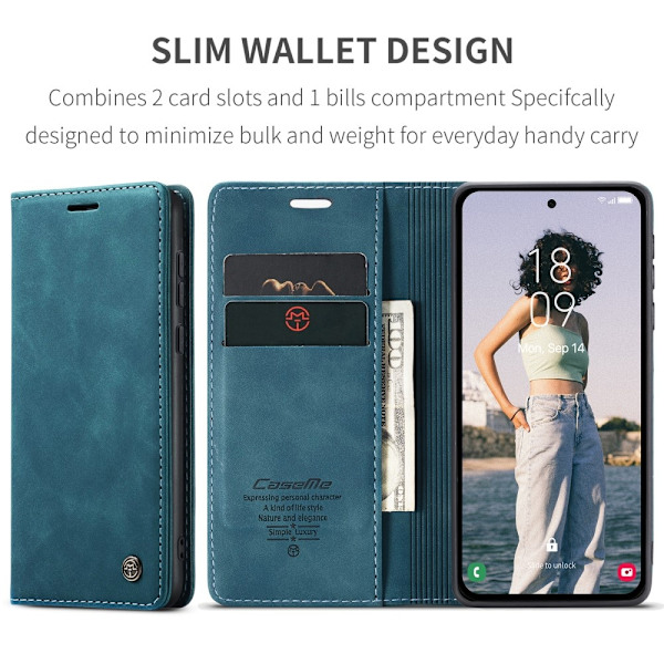 CASEME Retro Lompakkokotelo Samsung Galaxy A35 Blue