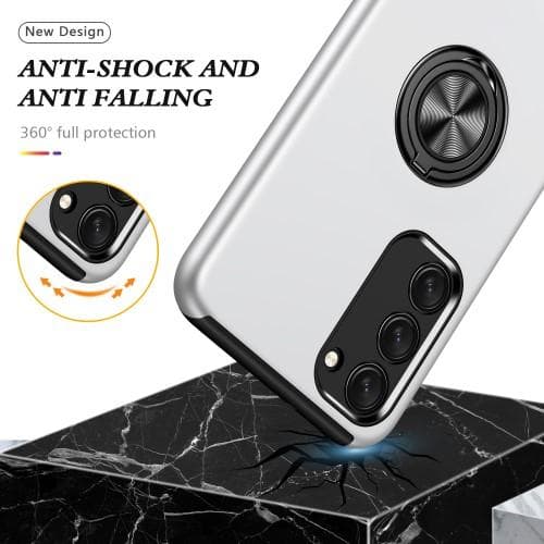 Samsung Galaxy S23+ Finger Ring Stativ Hybrid Deksel - Sølv Silver