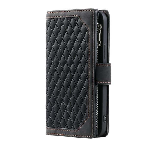 For Samsung Galaxy S26 5G Zipper Wallet Case Rhombus Phone Cover Black