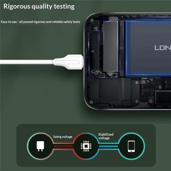 LDNIO 2 m USB-C – iPhone 5–14 -kaapeli – 30 W PD/QC-pikalataus- ja tiedonsiirtokaapeli White