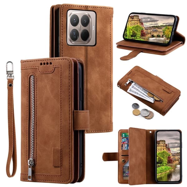 Xiaomi 17T Pro Lompakkokotelo Zipper Wallet Brown