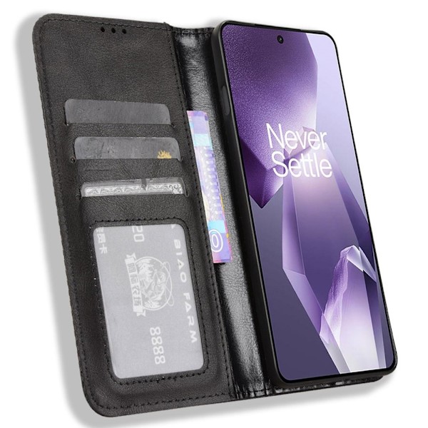 För OnePlus 13R Fodral Plånboksfodral Skal Telefonfodral Retro - Svart Svart