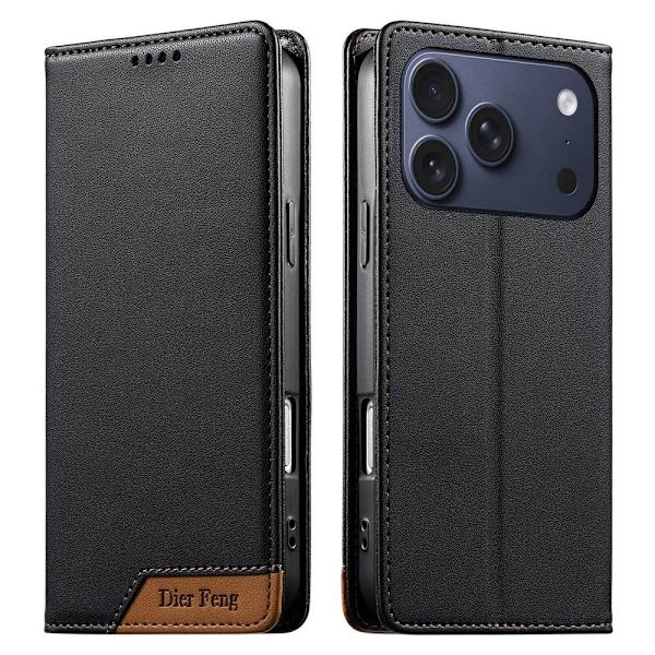 DIERFENG iPhone 17 Pro Lompakkokotelo RFID Suoja Teline - Musta Black