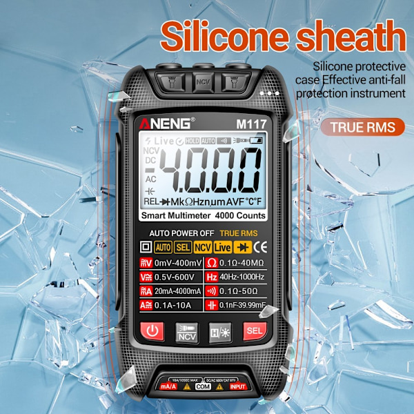 Multimeter Auto-Ranging Digital Tester Intelligent Multi Tester Svart