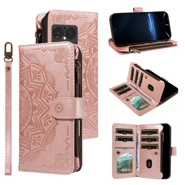 Mandala-präglat Plånboksfodral med Handledsrem till Sony Xperia 1 VIII Rosa guld