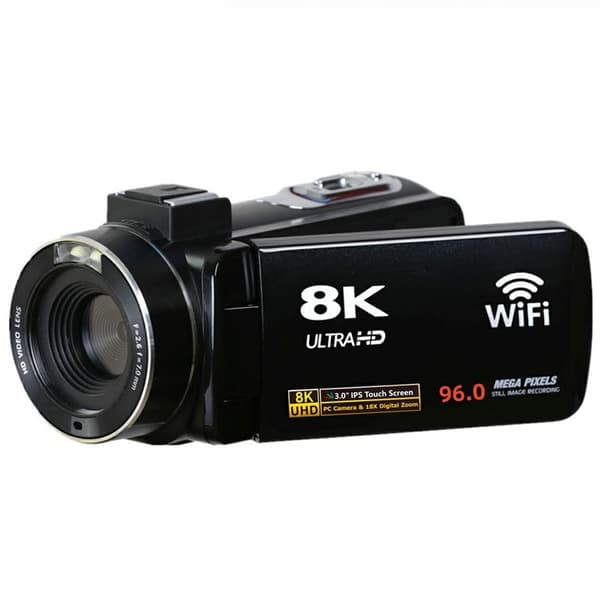 Videokamera Actionkamera 8K Mikrofon Modlysblænde 96MP 3.0" Touchskærm 18X Zoom Black