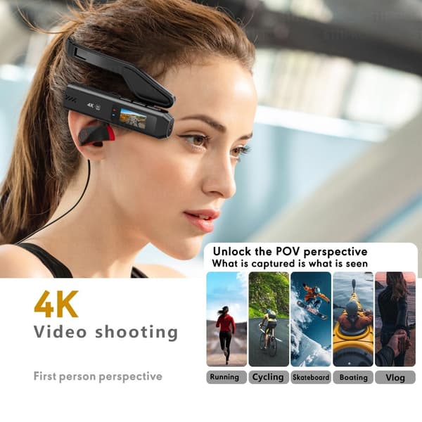 Videokamera Actionkamera Förstapersonsperspektiv 4K Huvudmonterad IPS-skärm Svart