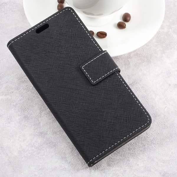 Asus Zenfone Live - Cross Texture Lommebok - cover - Sort Black