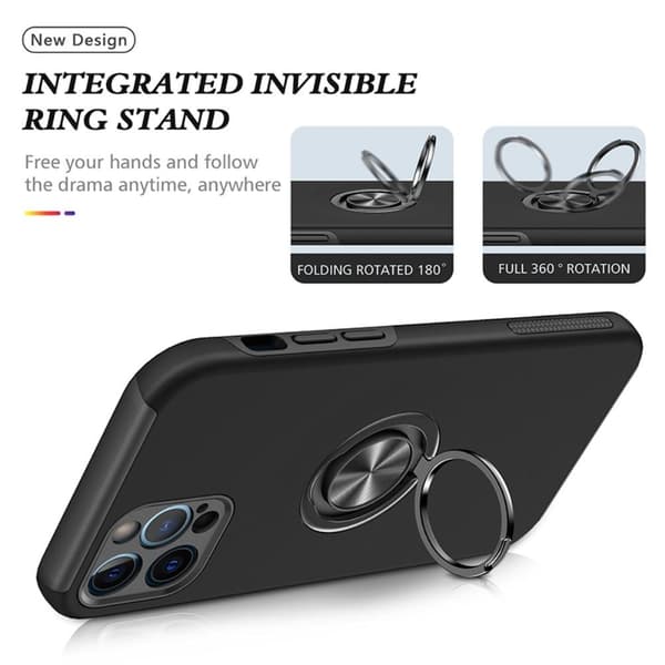 iPhone 14 Pro Fingerring Kickstand Hybrid Taske - Sort Black