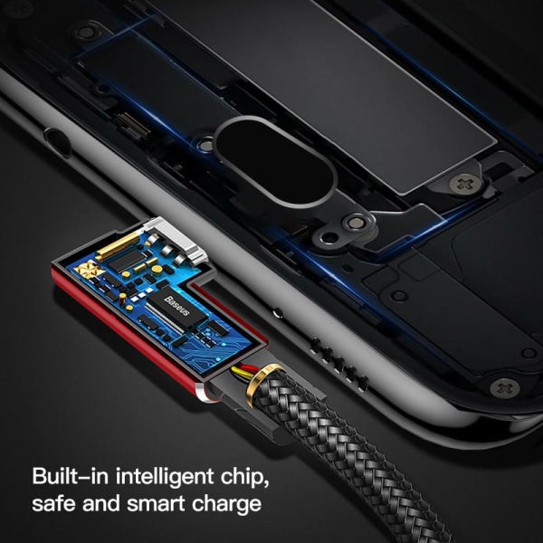 BASEUS 2 Meter Micro-USB kabel Nylon Vinklad - Svart Svart