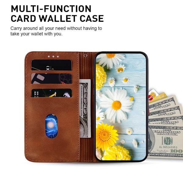 För Xiaomi Redmi 14C Fodral Ställ Plånboksfodral Blommönster - Brun Brun