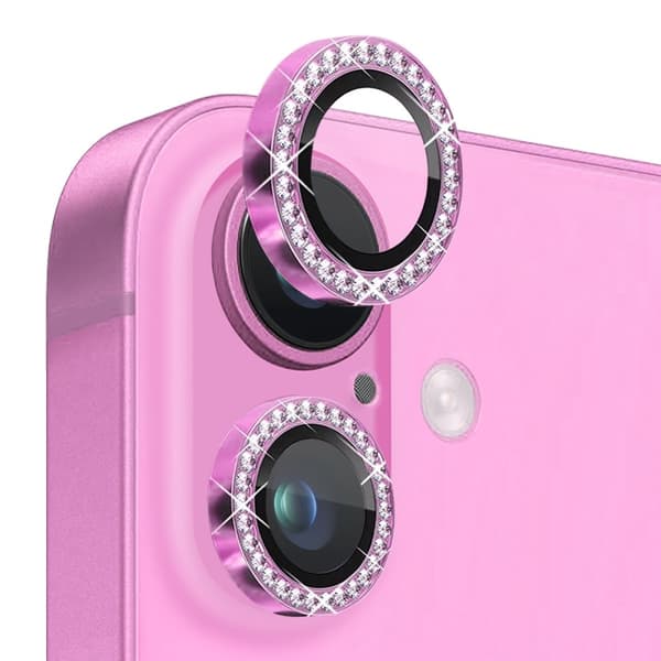 NORTHJO Kameralinsebeskyttelse med Strass til iPhone 16 / 16 Plus, Hærdet Glas Pink
