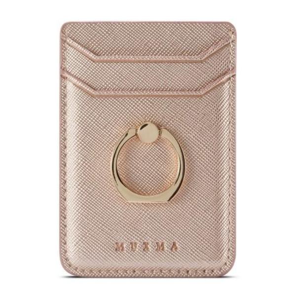 MUXMA-kortinpidikkeen rengasteline RFID-estävä liimainen luottokorttipaikka - ruusukulta Pink gold