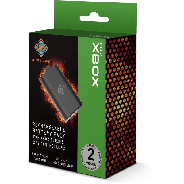 DELTACO GAMING Genopladeligt batteri til Xbox X/S-controller, 1100 mAh, USB-C kabel, sort Black