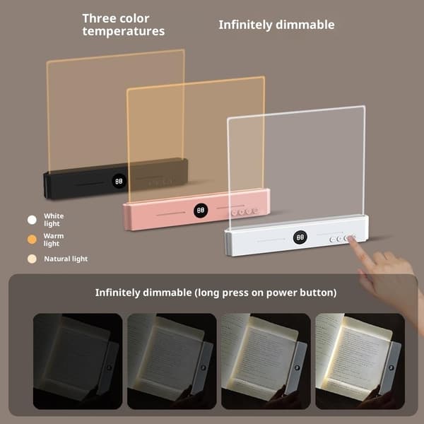 Lampe Læselampe Trinløs dæmpning Transparent akrylpanel Timer med 3 farvetemperaturer White